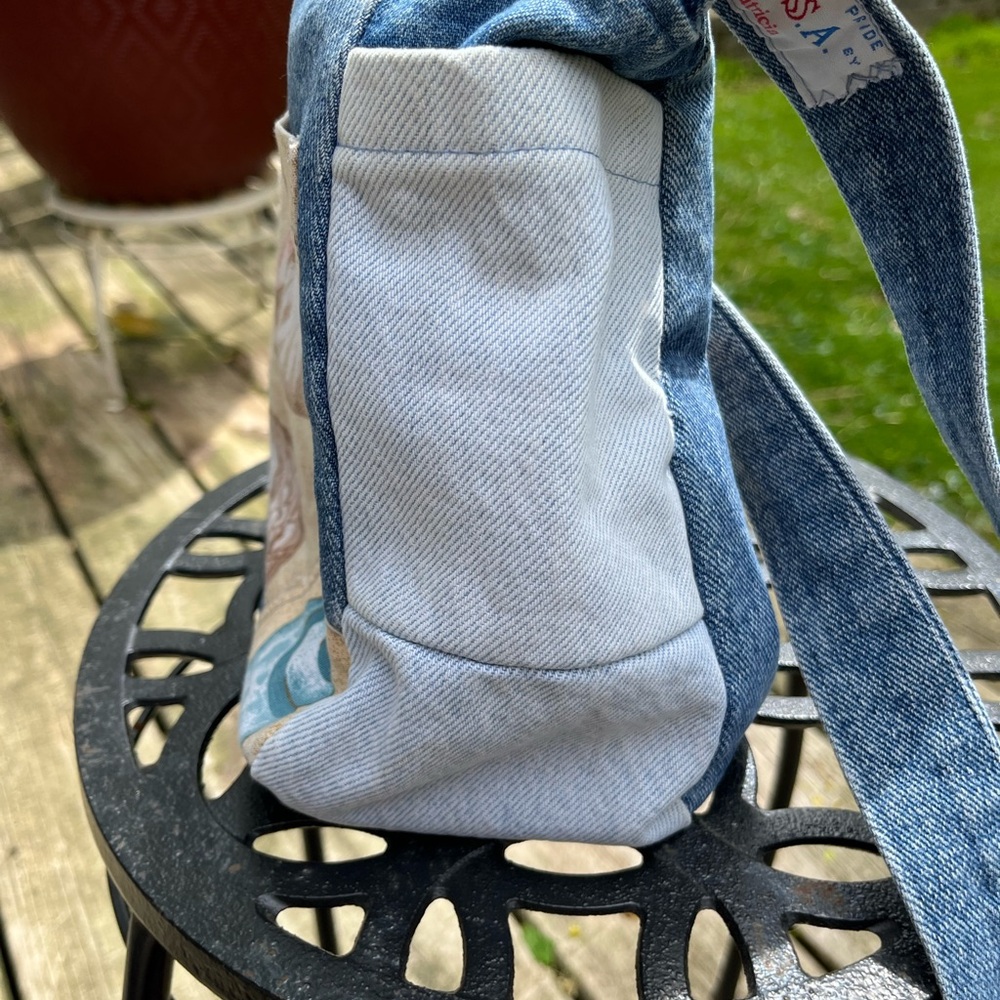 Hand Crafted Lobster Print and Denim Crossbody Bag - Picture 8 of 9